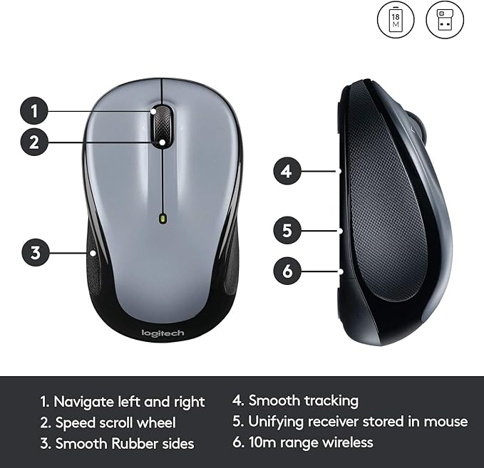 Logitech Wireless Mouse M325 with Designed-For-Web Scrolling - Light Silver