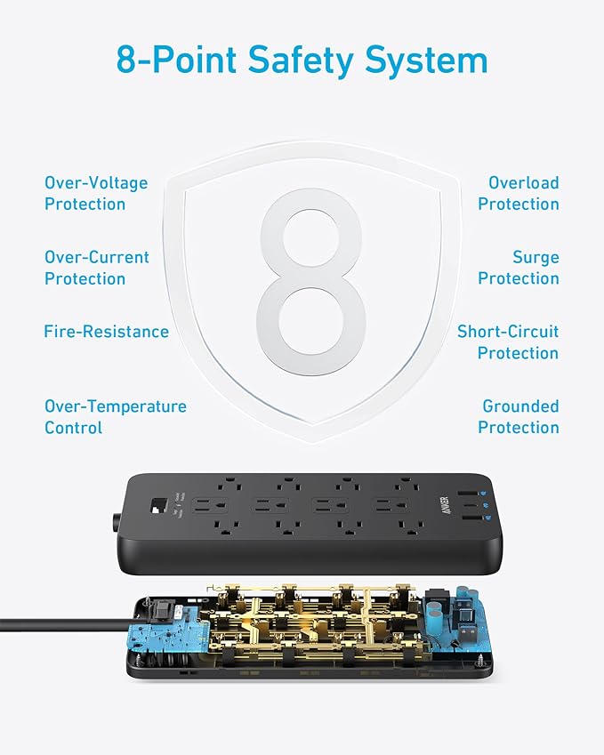 Anker Power Strip with 2100J Surge Protector, Outlet Extender, 5ft Extension Cord with Multiple Outlets, 12 AC, 2 USB A,1 USB C Port for 20W, Home Office, Dorm Room Essentials, TUV Listed
