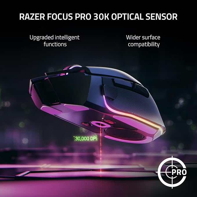 Razer Basilisk V3 Pro Customizable Wireless Gaming Mouse: Fast Optical Switches Gen-3 - HyperScroll Tilt Wheel - Chroma RGB - 11 Programmable Buttons - Focus Pro 30K Optical Sensor - White (Renewed)