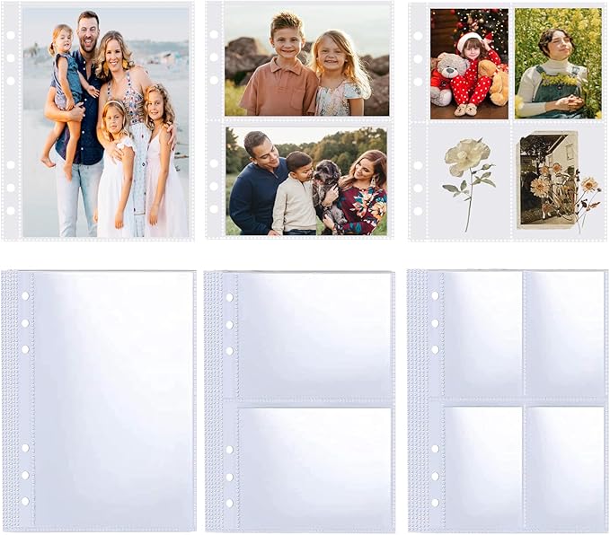 36 Pack Clear Binder Sleeves 1/2/4 Pocket Sheets Protectors for Binder Refill, Photo Card Sticker Postcard Organizer 6 Ring A5 Binder Inserts