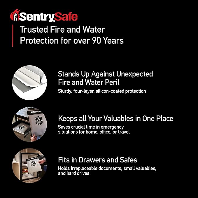 SentrySafe Fire and Water Resistant Portable Bag with Zipper for Money or Document Storage, FBWLZ0SSC
