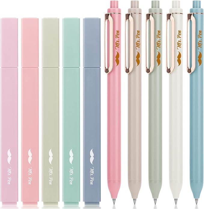 Mr. Pen Aesthetic Highlighters and Gel Pens, 10 Pack Assorted Colors Bible Highlighters No Bleed, Morandi Barrels Black Ink Pens