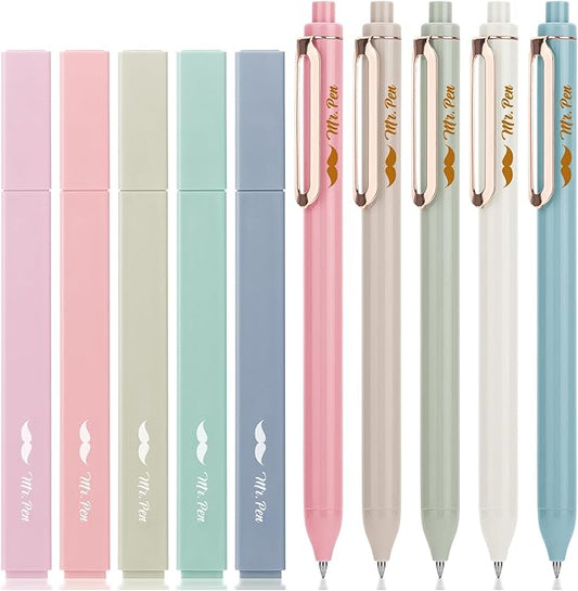 Mr. Pen Aesthetic Highlighters and Gel Pens, 10 Pack Assorted Colors Bible Highlighters No Bleed, Morandi Barrels Black Ink Pens