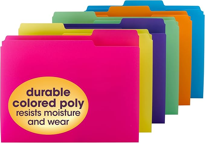 Smead Poly File Folder, 1/3-Cut Tab Letter Size, Assorted Bright Colors, 12 per Pack (10506)
