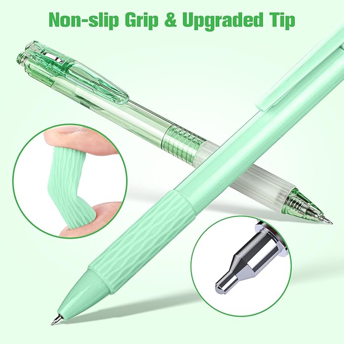 Gel Pens, 10 Pcs Pastel Green for Journaling, Cute 0.5mm Fine Point Retractable, Aesthetic Writing With Highlighter, Multicolor Ballpoint for School, Office Supplies, Bible Set