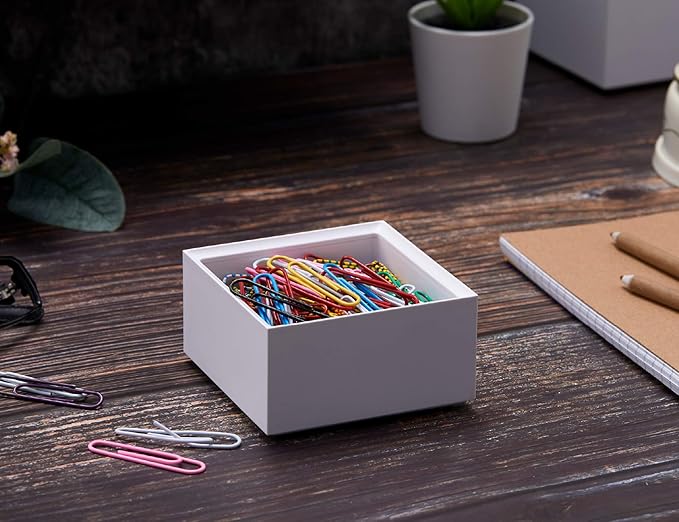 Bostitch Office Konnect Desk Organizer Accessory Tray & Storage Cup Bundle, Stacks for Desktop Storage, Makeup Organization, White (Pack of 6)