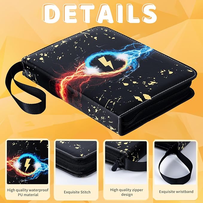 9 Pocket Trading Card Binder,900 Pockets Trading Card Collection Book with Sleevese,3-ring Zipper Sports Card Album with 50 Removable Double-Sided Card Holder (Black)