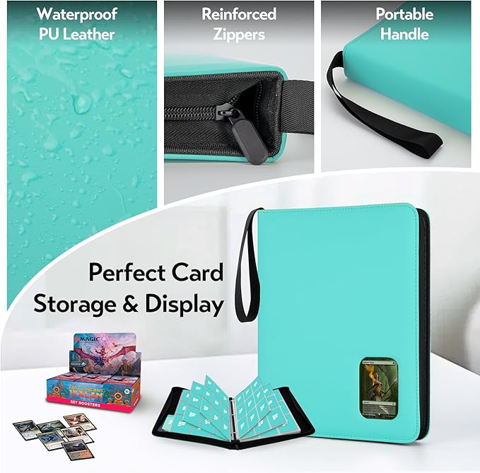 Card Binder 9 Pocket, Trading Card Binder with Clear Window Design, 720 Double Sided Pocket PU Collection Binder, Card Albums for MTG, TCG, and Sports Cards(Sky blue)