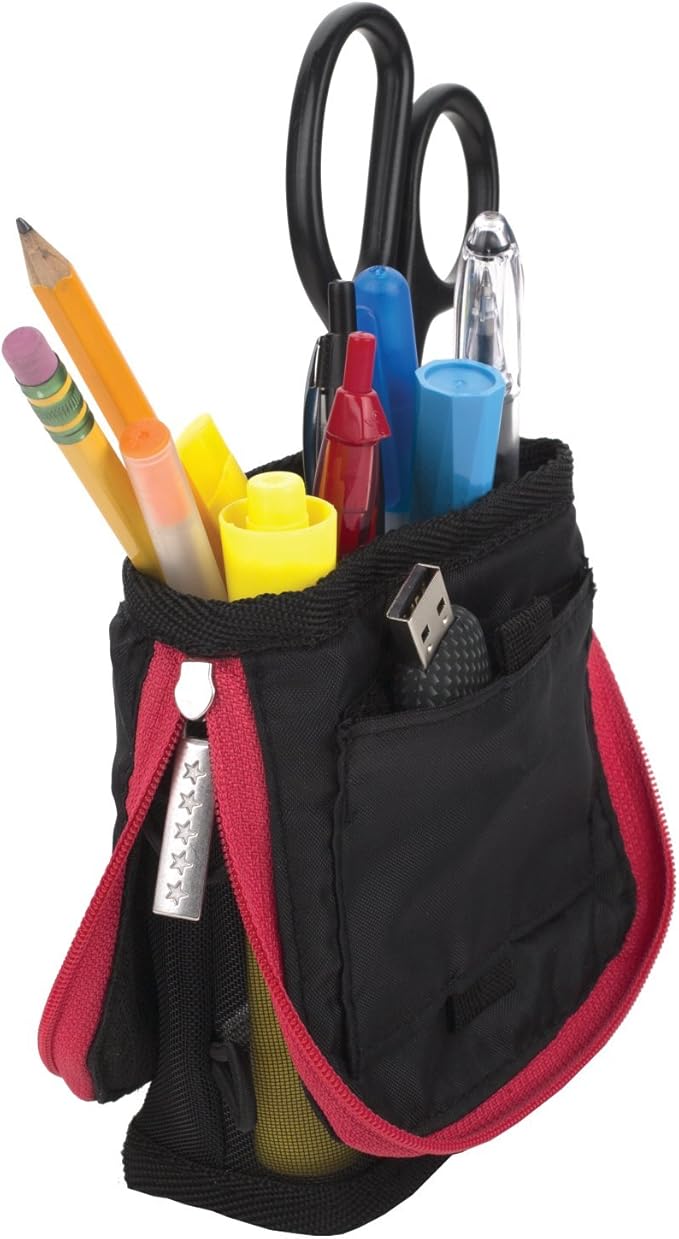 Five Star Pencil Pouch, Pen Case, Fits 3 Ring Binder, Stand 'N Store, Black/Hot Pink (50516)