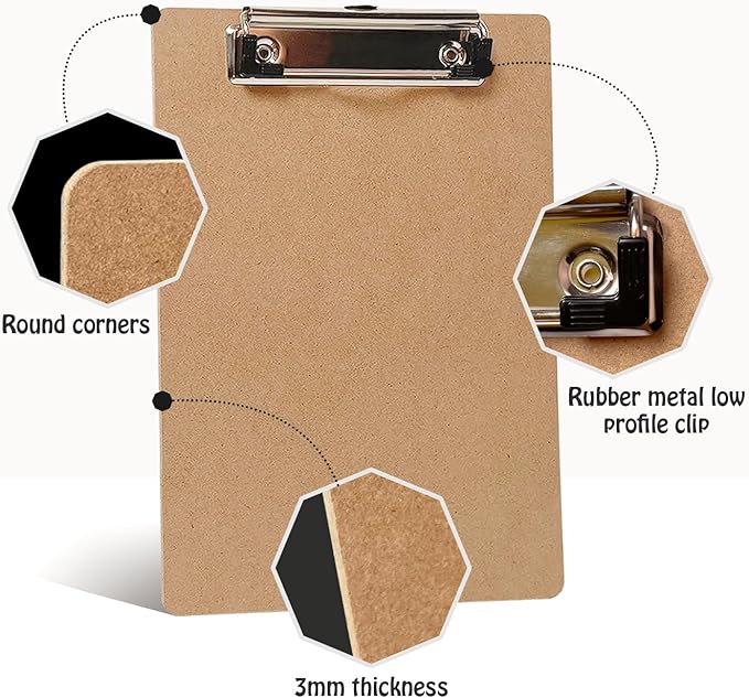 Mini Clipboards, 16 Pack 6" x 9" Small Clipboards Bulk, Wooden Memo Mini Clip Boards with Low Profile Clip, Hanging Loop for Office Home Classroom Supplies