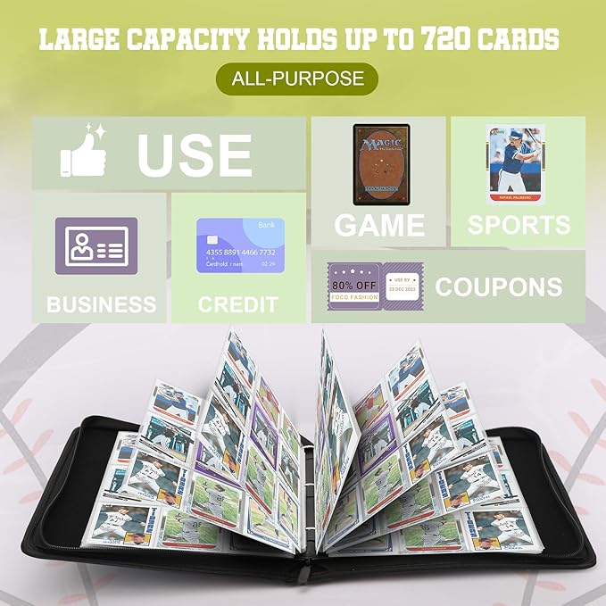 Trading Card Binder with Sleeves 9 Pocket Premium 720 Double Sided Pocket PU Card Collection Binder, Collectible Albums Card Folder for MTG, TCG, Sports Cards
