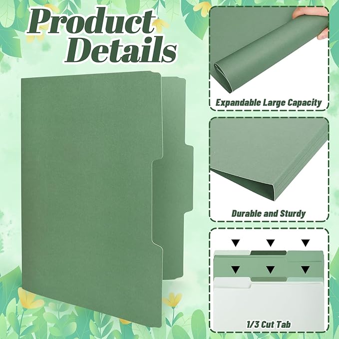 Whaline 24 Pack Sage Green File Folders Letter Size 6 Colors Gradient Green File Pockets with 1/3 Cut Tab for Home Office Classroom Supplies, 8.9 x 11.6 Inch