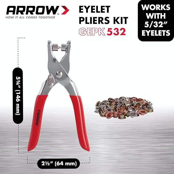 Arrow GEPK532 Eyelet Tool Kit, Hole Punch Pliers for Fabric, Leather, Canvas, Includes 100 Eyelets, 5/32-Inch, Gold,silver