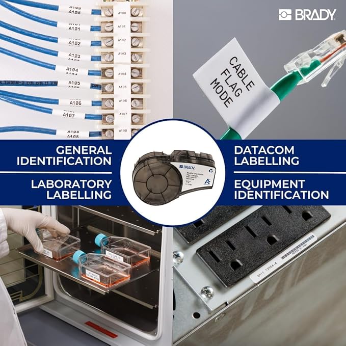 Brady Authentic (M5-75-461) Self-Laminating Cryogenic Polyester Labels 1" H x 2.625" W Black on White, Clear, 120 Labels. for use with The BMP51 and M511 Label Printers