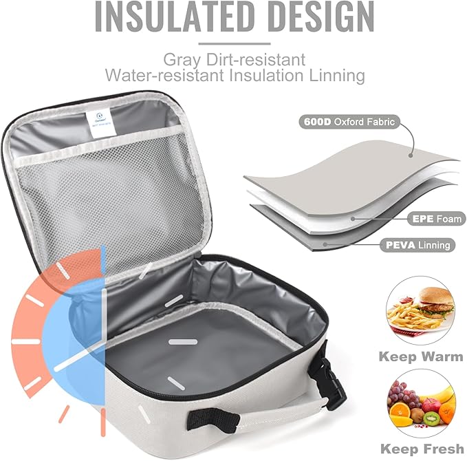 Genteen Lunch Box Kids,Insulated Lunch Bag Kids Boys Girls,Soft Bag Small Cooler Back to School Thermal Meal Tote Kit Lunch Box for School,Work,Outdoor (Gray)