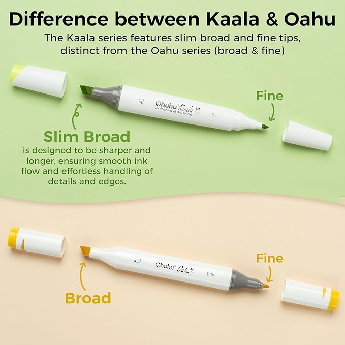 Ohuhu Alcohol Markers - Double Tipped Art Marker Set for Artists Adult Coloring - Alcohol-based Refillable Ink - 24 Basic Colors - Slim Broad & Fine Dual Tips - Kaala Markers Pen Gift