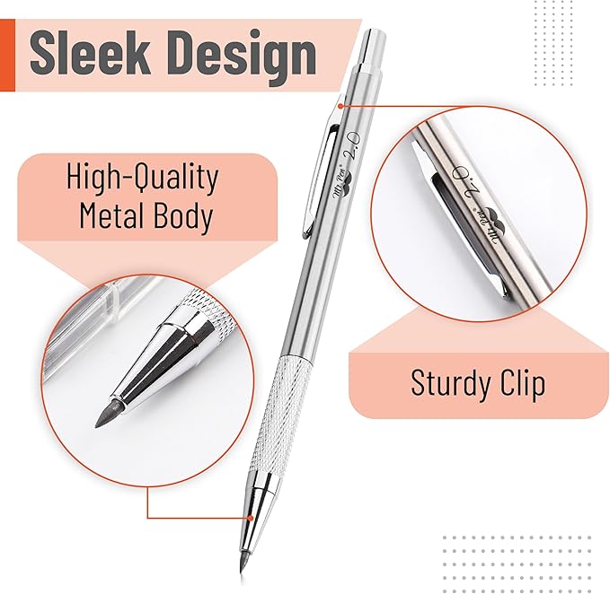 Mr. Pen- 2mm Mechanical Pencil, Metal, 2mm, Drafting Pencil, Metal Mechanical Pencils, Drawing Mechanical Pencils, Lead Holder