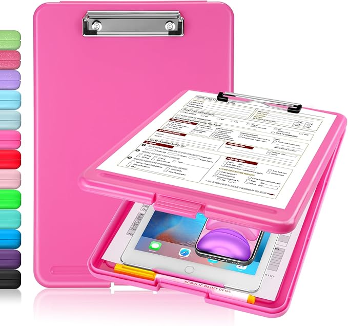 Sooez Clipboard with Storage, Plastic Storage Clipboards with Low Profile Clip, Nursing Clip Boards Foldable, Hanging Clipboard Case for Work, Teacher, Classroom Must Haves, Office School Supplies