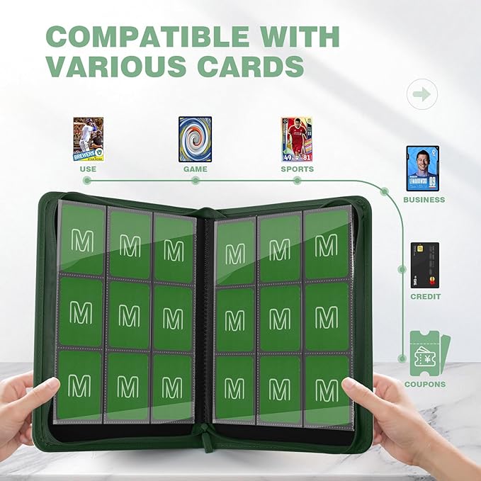 Trading Card Binder with 9 Side Loading Pocket Card Album Hold Up to 540 Cards PU Card Collection Binder, Collectible Albums Card Folder for MTG, TCG, Sports Cards（9-Dark green）
