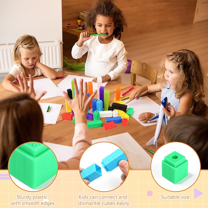 100 Pcs Yellow Linking Cubes for Math Counting Cubes Manipulatives Plastic Counting Block Manipulative Classroom Learning Supplies for Educational Preschool Activities Boy Girl (Yellow)