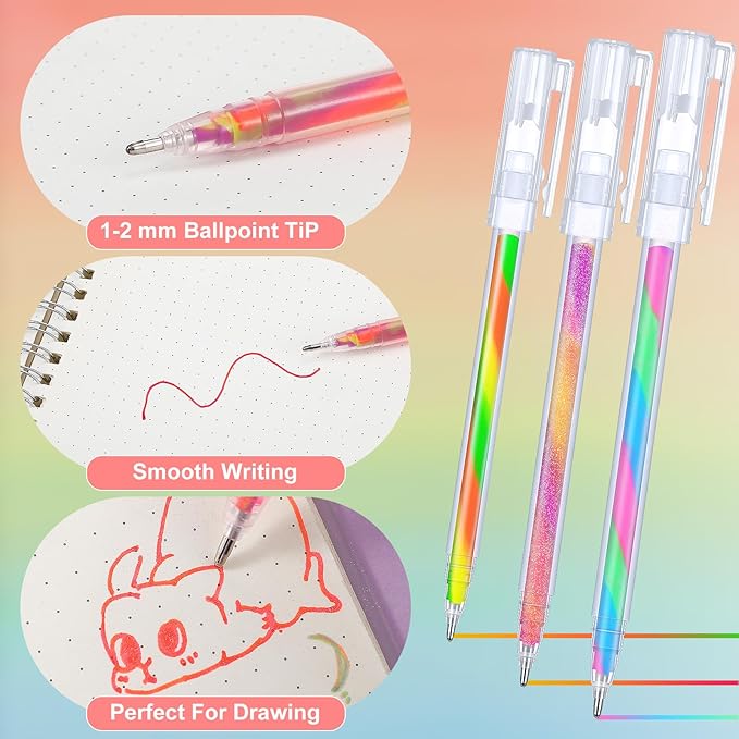 Janlaugh 36 Pcs Rainbow Gel Pens Color Changing Glitter Neon Gel Rainbow Pens for Adult Coloring Books Drawing Doodling Journaling Crafts Scrapbooks Sketching Supplies