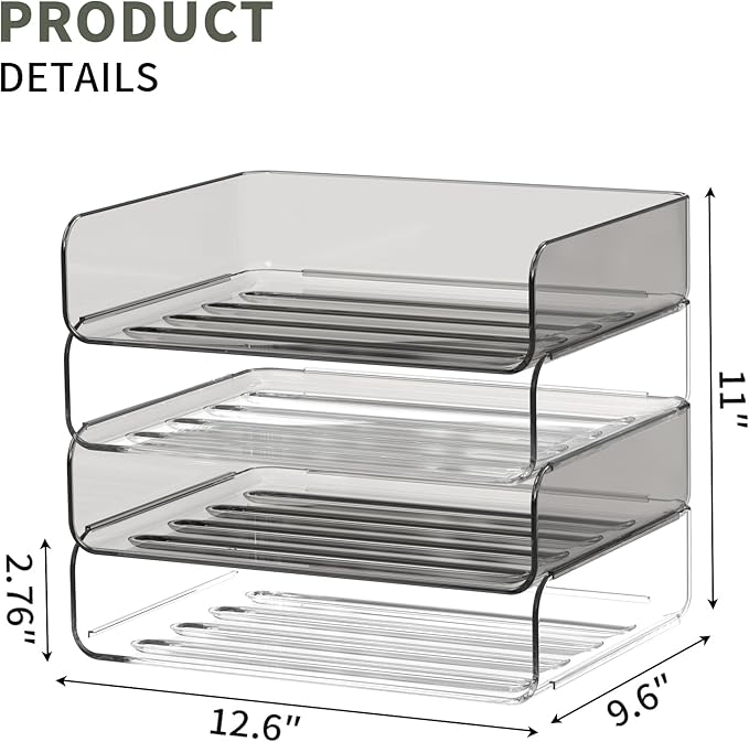4-Tier Acrylic Paper Tray Organizer for Desk, Clear & Brown Stackable Letter Trays, Modern Desktop File Organizer with Snap-Fit Design, Office Desk Accessories