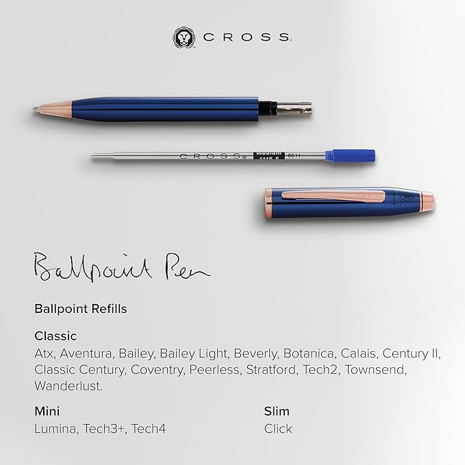 Cross Refills for Ballpoint Pens, Medium, Black Ink, 2/Pack (85132), Model:8513-2