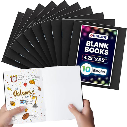 Hygloss Blank Books - Bulk 10 Pack – 4.25" x 5.5" A6 Black Paperback Blank Books for Kids to Write Stories, Doodle, Arts & Crafts – Plain Drawing Sketchbook, Unlined Journal, Notebook Without Lines