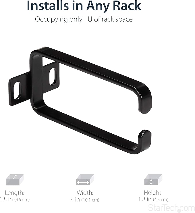 StarTech 1U Vertical 1.8 x 3.9in (4.5 x 10cm) Server Rack Cable Management D-Ring Hook; Network Rack-Mount Cord Organizer; Cable Manager for 19" and 10" Cabinets