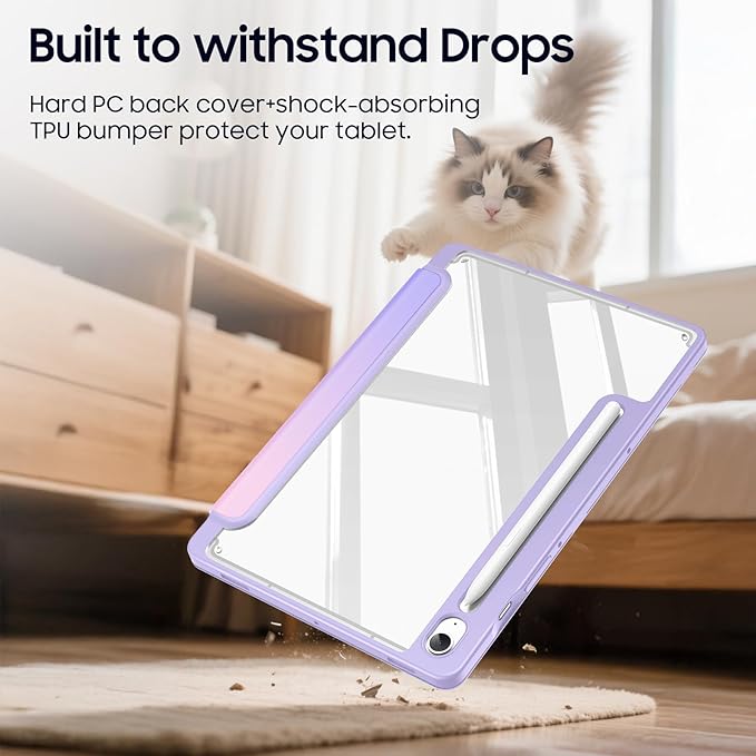 Fintie Hybrid Slim Case for Samsung Galaxy Tab S10 Lite/ S10 FE/ S9 FE 10.9 Inch/Tab S9 11 Inch with S Pen Holder, Shockproof Cover with Clear Transparent Back Shell, Auto Wake/Sleep, Fantasy Ombre
