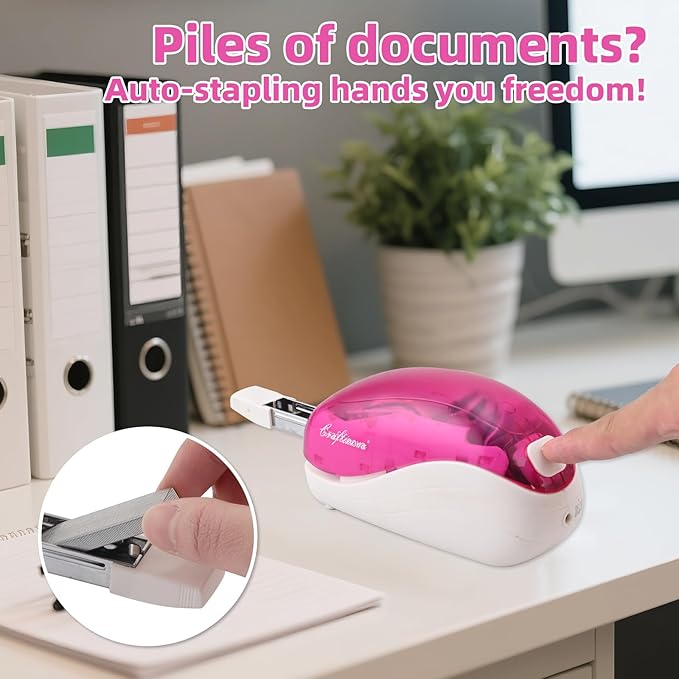 Electric Stapler-Pink,Including 2000 Staples and 1 Staple Remover, Suitable for Palm Size and high Comfort，25 Sheet Capacity, AC Adapter or Battery Powered，Battery not Included
