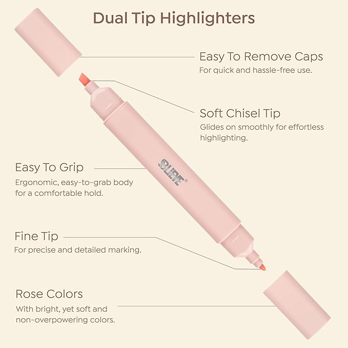 BLIEVE- Aesthetic Bible Highlighters No Bleed Through Assorted Colors, Cute Pink Highlighter Dual Tip For Journaling Supplies And School Accessories, Bible Highlighters And Pens No Bleed (ROSES)
