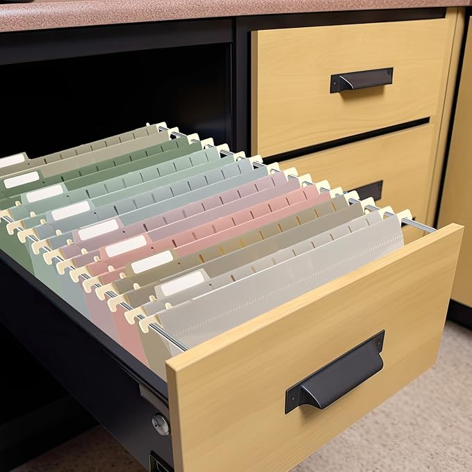 gisgfim 16 Pack Plastic Hanging File Folder Letter Size 2inch Expanding File Folders with Tabs Extra Capacity Hang Folders Heavy Duty for Filing Cabinet Designed for Bulky Files Morandi Colors