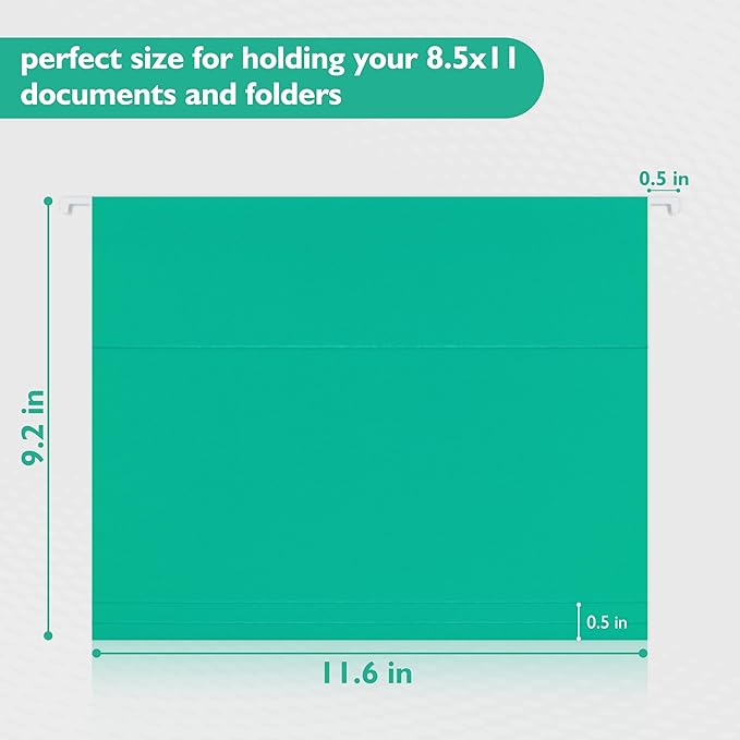25 Packs Hanging File Folders,Bright Green Hanging File Folders Letter Size,Hanging Folders with 1/5-cut Tabs,Hanging Folders for Filing Cabinets, File Organizer Folder for Office,School,Home