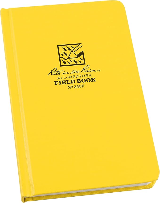 Rite in the Rain Weatherproof Hard Cover Notebook, 4.75" x 7.5", Yellow Cover, Field Pattern (No. 350F-X)