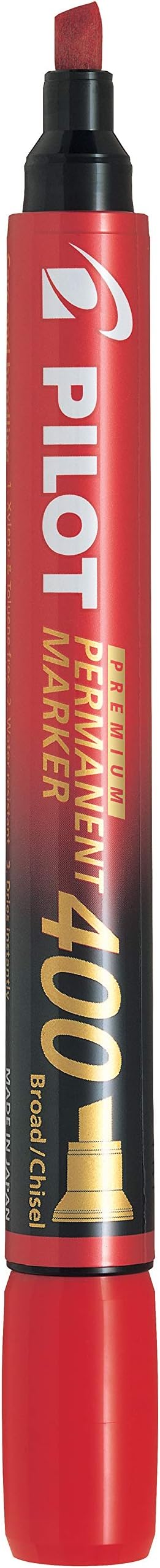PILOT Premium 400 Permanent Markers, Broad Point Chisel Tip, Red Ink, Box of 12 (SA4-RED)