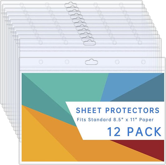 AKONEGE 12PCS Hard Sheet Protectors 8.5 x 11 Waterproof Resealable Zip Page Protectors Clear Hard Plastic Sleeves for Photos Birth Certificate, Heavy Duty Document Holder Wall Sign Holder, Horizontal