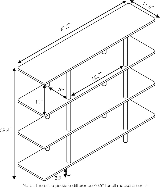 Furinno Turn-N-Tube 4-Tier Wide Display Shelf, French Oak Grey/Black