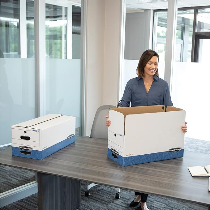 Bankers Box® Stor/File™ Standard-Duty Storage Boxes With Locking Lift-Off Lids And Built-In Handles, Legal Size, 24" x 15" x 10", 60% Recycled White/Blue, Case Of 3