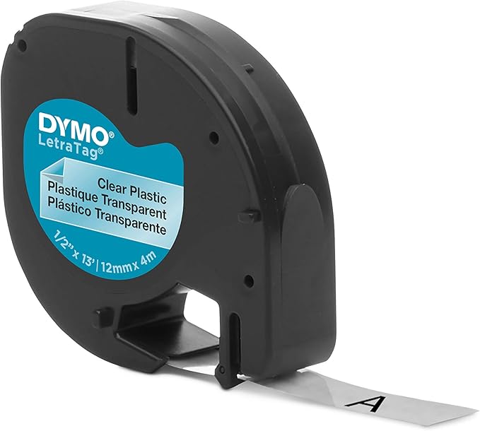 DYMO Authentic LT Plastic Labels | 12 mm x 4 m Roll | Black Print on Clear Labels | for LetraTag Label Makers