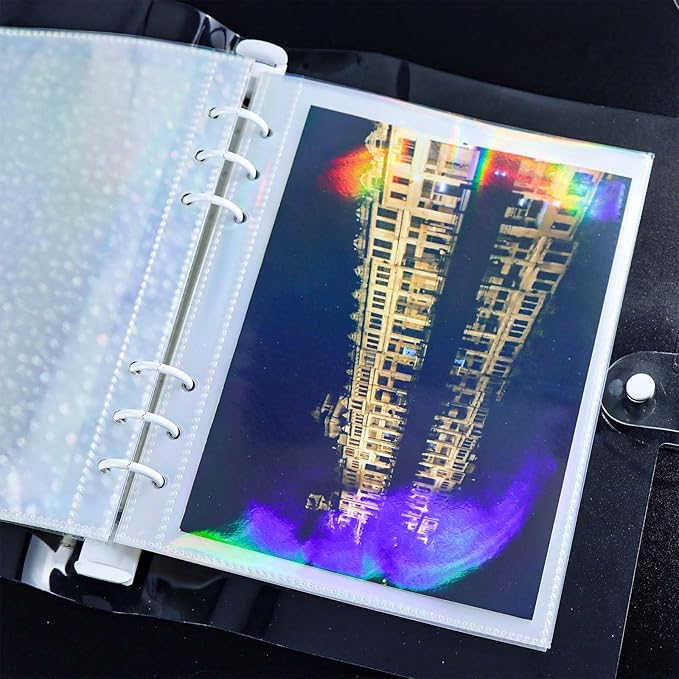 A5 Photocard Sleeves 20pcs Sheet Protectors 5.2'' x 7.5'' 1 Pocket Picture Card Insets Laser Clear PP Photo Album Refill Pages for 6 Ring Binder (Laser, A5-1Pocket)