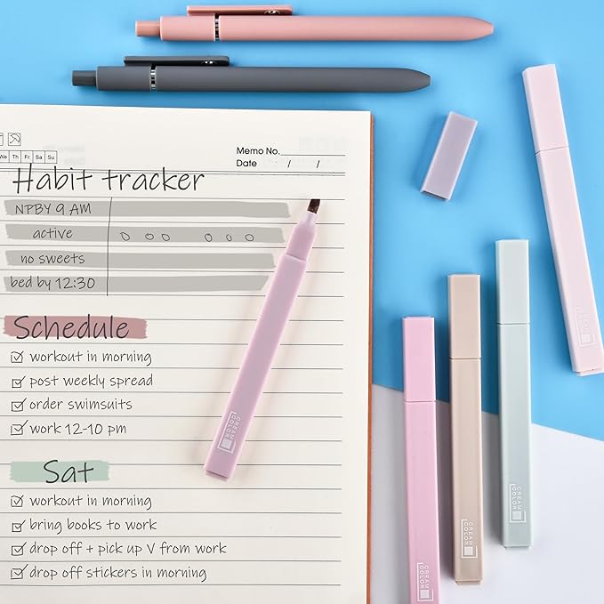 12 Pastel No Bleed Bible Highlighters and 5 Black Pens Set, Cute Aesthetic Assorted Colors Markers for Bible Studying Journaling Office School Supplies, Quick Dry
