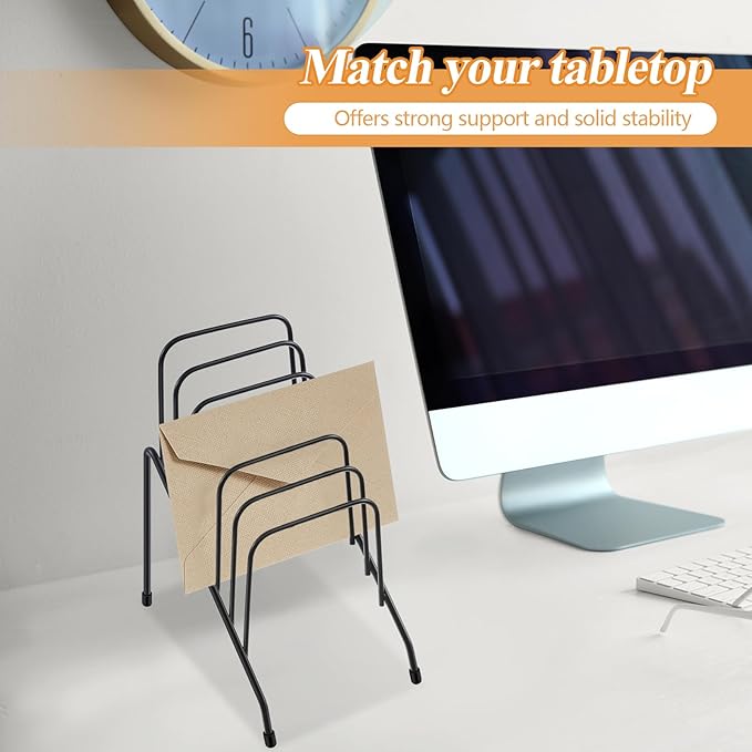 6 Pcs Metal Incline Desk Flip Organizer Rack Small Desktop File Sorter Wire Organizer Vertical Incline File Holder Stand for Mail Paper Book Magazine Filing Office Desk, 6 Sections