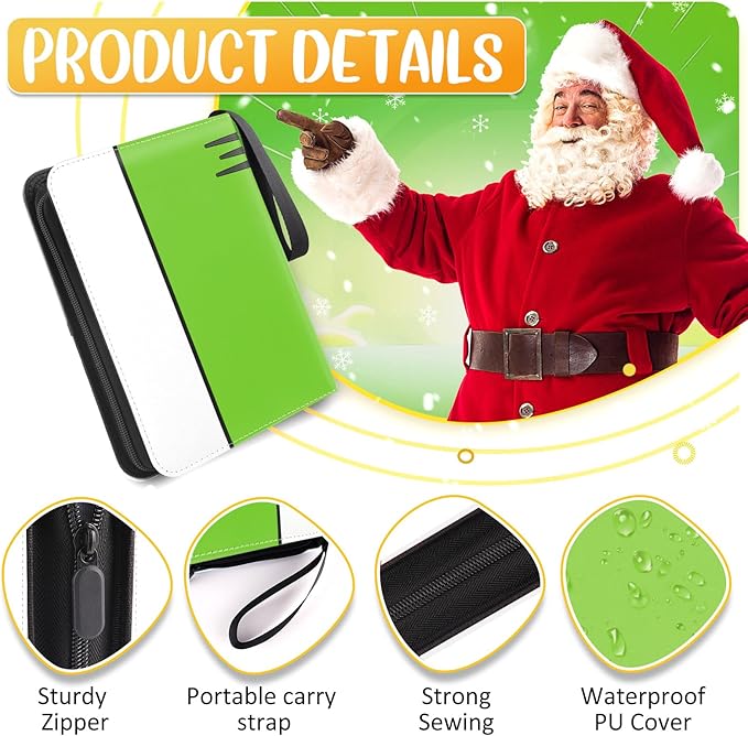 Card Binder 4 Pocket, Collectible Trading Card Albums Fits 400 Cards with 50 Removable Sleeves, Portable Trading Card Binder Collection Album Holder, Game Card Case book With Zipper for Gifts, L-Green