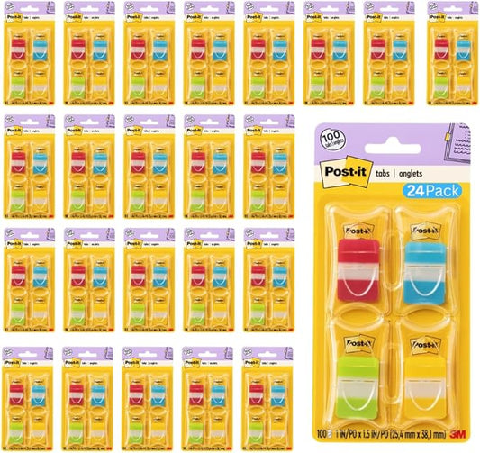 Post-it Tabs, 1 in Solid, Asst Colors, 25/Color, 25/Dispenser, 4 Dispenser/Pack (686-RALY) (24 Pack)