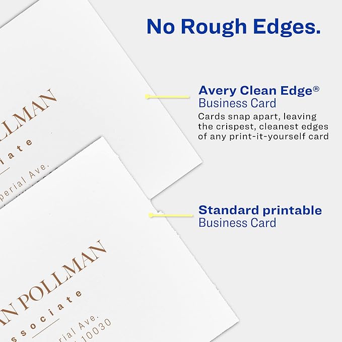 Avery Clean Edge Printable Business Cards with Sure Feed Technology, 2" x 3.5", Glossy White, 200 Blank Cards for Inkjet Printers (8859)