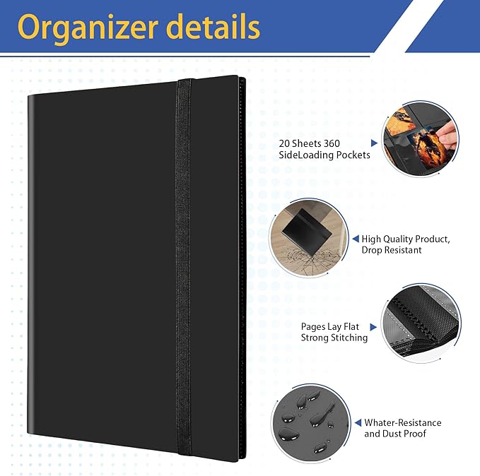 Card Binder 9 Pocket, Premium Card Book for 360 Cards, Sturdy Card Album for Collectible Cards, Side-Loading Card Collection Folder for TCG, MTG, Other Game Cards, Sport Cards, Black