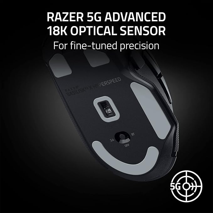 Razer Basilisk V3 X HyperSpeed Gaming Mouse - Optical - Wireless - Bluetooth/Radio Frequency - 2.40 GHz - Black - USB - 18000 dpi - 7 Button(s) - 7 Programmable Button(s) - Right-handed - 1 x AA Batte
