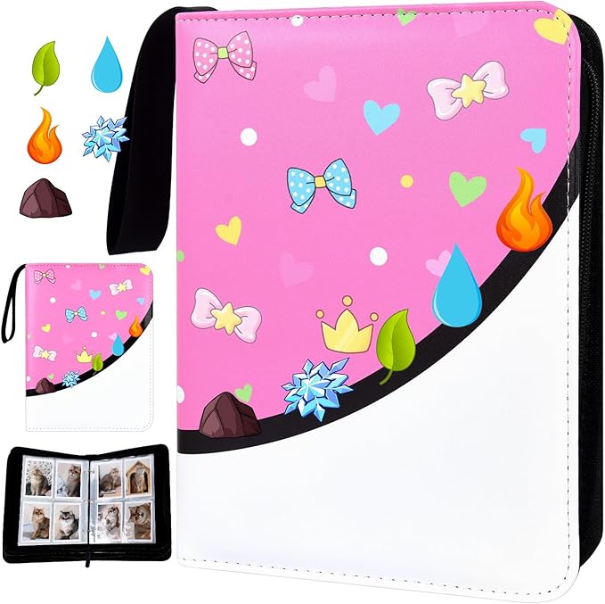 4 Pocket Trading Card Binder, Double Sided Card Album Holder, Premium Zip Trading Card Binder with Stickers, Collector Playing Card Folder