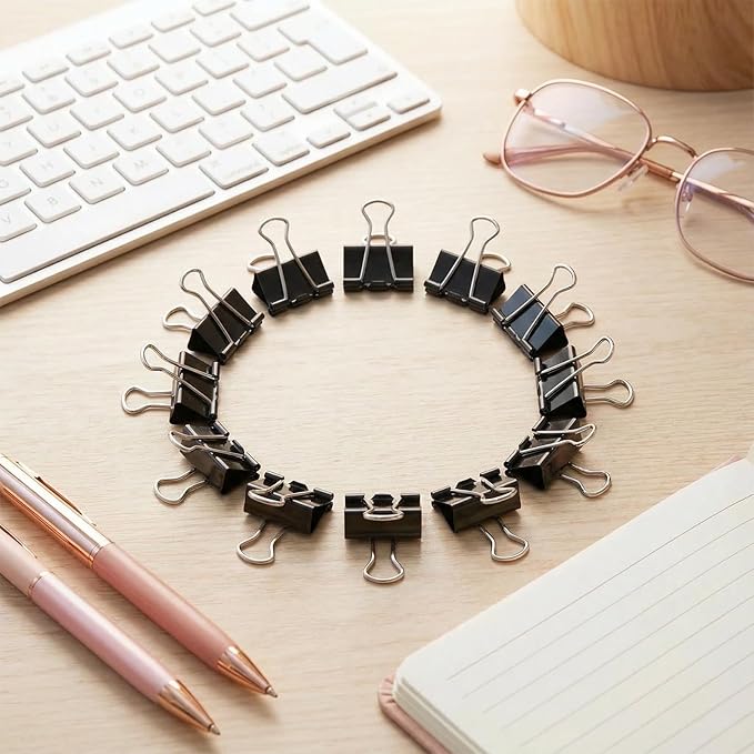 260Pcs Mini Binder Clips Black, 0.59 in/15mm Small Binder Paper Clips Office Clips Office Supplies Desk, Micro Size Cute Binder Clips, Small Paper Clamps for Home School Business (Black)